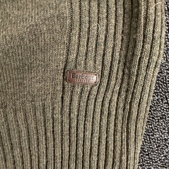 Barbour Jumper Sweater Men's Large 1/4 Zip Olive Green Red Contrast 100% Wool - Picture 10 of 11